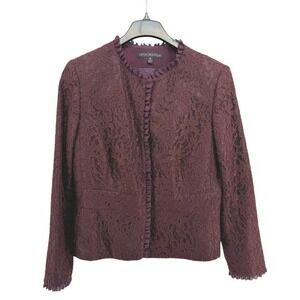 NIPON BOUTIQUE Womens 14 Pre-Owned‎ Eggplant Lace Ruffle Collar Jacket Blazer